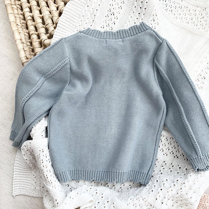 -ベビー キッズ ニット フラワー 刺繍 カーディガン【mh0000248】 - mamahalo shop - カーディガン・パーカー -  べビー服 - 子供服 - 男の子 - 女の子