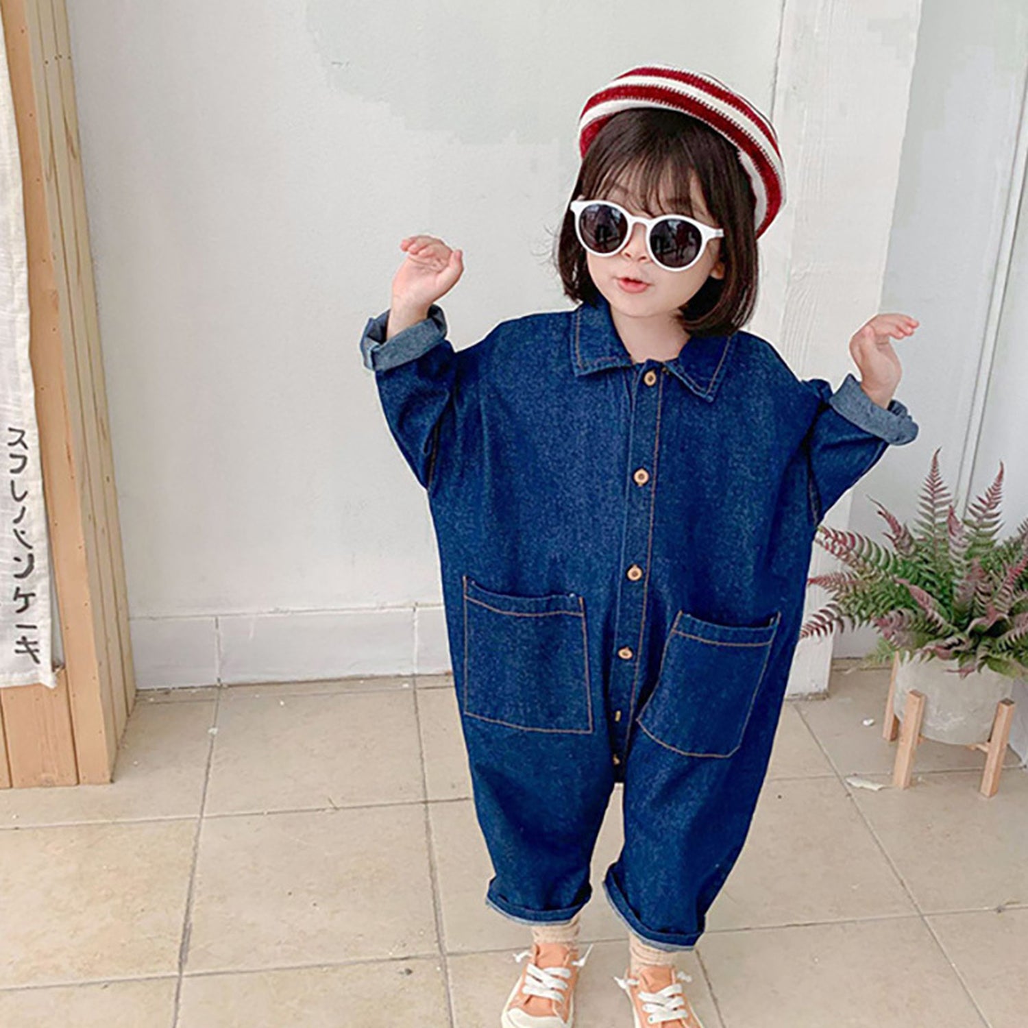 -キッズ デニム つなぎ オールインワン ジャンプスーツ【mh0000225】 - mamahalo shop - 長袖ジャンプスーツ -  べビー服 - 子供服 - 男の子 - 女の子