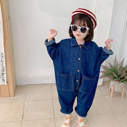 -キッズ デニム つなぎ オールインワン ジャンプスーツ【mh0000225】 - mamahalo shop - 長袖ジャンプスーツ -  べビー服 - 子供服 - 男の子 - 女の子