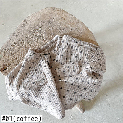 -キッズ みずたま ノーカラー 半袖 シャツ ブラウス トップス - mamahalo shop - 半袖シャツ・ブラウス -  べビー服 - 子供服 - 男の子 - 女の子