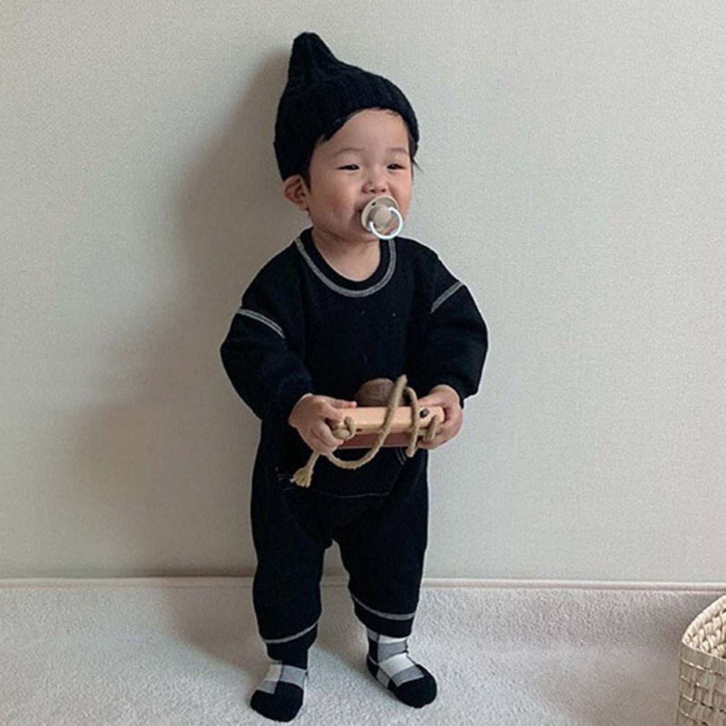 -ベビーロンパース ステッチ長袖ジャンプスーツ 2カラー - mamahalo shop - 長袖ロンパース -  べビー服 - 子供服 - 男の子 - 女の子