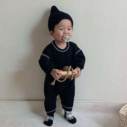 -ベビーロンパース ステッチ長袖ジャンプスーツ 2カラー - mamahalo shop - 長袖ロンパース -  べビー服 - 子供服 - 男の子 - 女の子