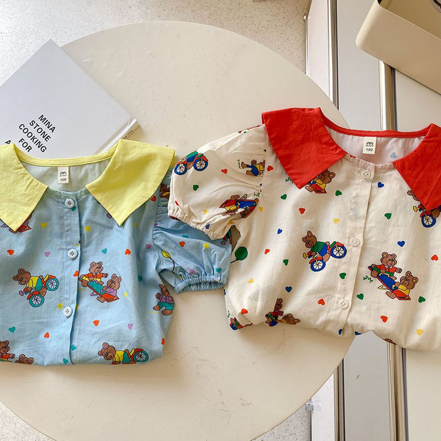 -キッズ くま ベア カラフル 半袖 ブラウス シャツ トップス - mamahalo shop - 半袖シャツ・ブラウス -  べビー服 - 子供服 - 男の子 - 女の子