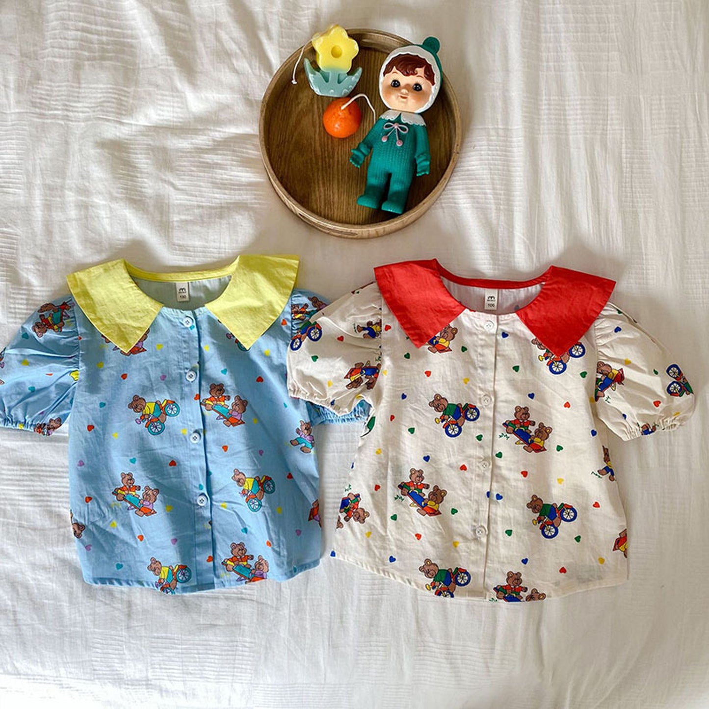 -キッズ くま ベア カラフル 半袖 ブラウス シャツ トップス - mamahalo shop - 半袖シャツ・ブラウス -  べビー服 - 子供服 - 男の子 - 女の子