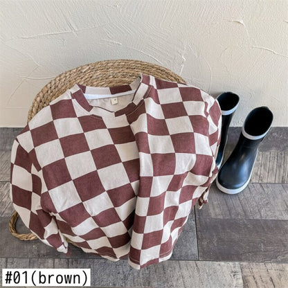 -キッズ ビッグ チェッカーチェック 長袖 Tシャツ - mamahalo shop - 長袖Tシャツ -  べビー服 - 子供服 - 男の子 - 女の子