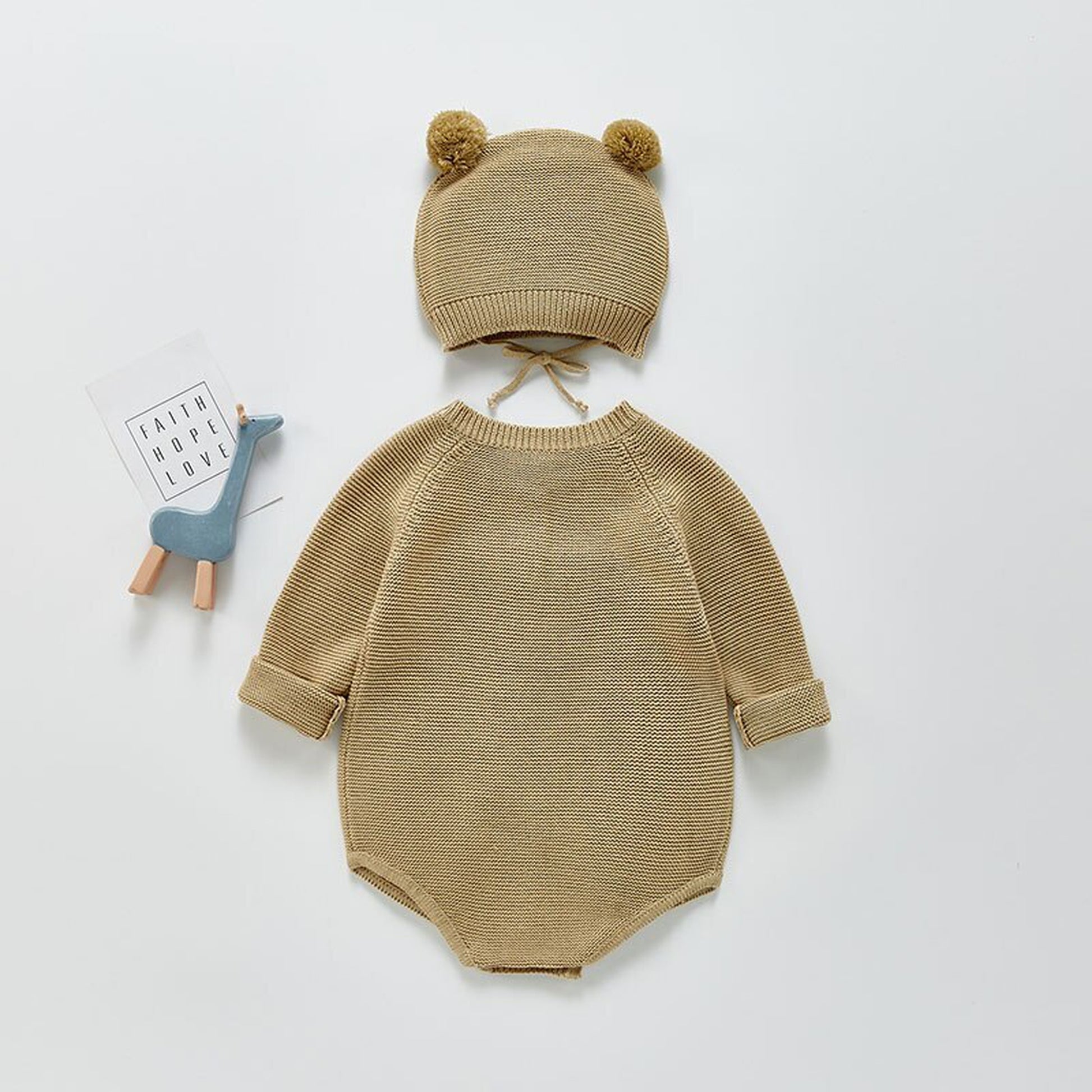 -ベビー くま 耳帽子 ニット ロンパース セット【mh0000428】 - mamahalo shop - 長袖ロンパース -  べビー服 - 子供服 - 男の子 - 女の子