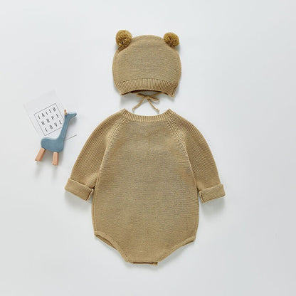 -ベビー くま 耳帽子 ニット ロンパース セット【mh0000428】 - mamahalo shop - 長袖ロンパース -  べビー服 - 子供服 - 男の子 - 女の子