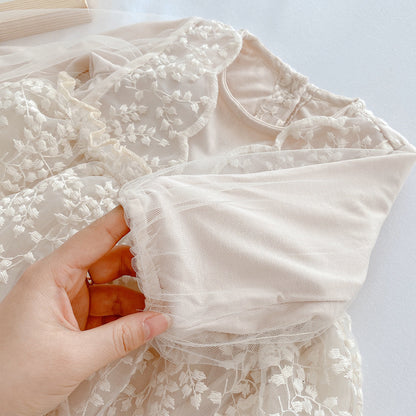 -ベビーロンパース フラワー レース 刺繍 スカート ドレスロンパース【mh0000068】 - mamahalo shop - 長袖ロンパース -  べビー服 - 子供服 - 男の子 - 女の子