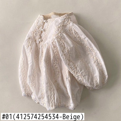 -ベビー フラワー 刺繍 長袖 ロンパース - mamahalo shop - 長袖ロンパース -  べビー服 - 子供服 - 男の子 - 女の子