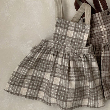 -ベビー キッズ チェック サスペンダー スカート ジャンパースカート - mamahalo shop - ノースリーブワンピース -  べビー服 - 子供服 - 男の子 - 女の子