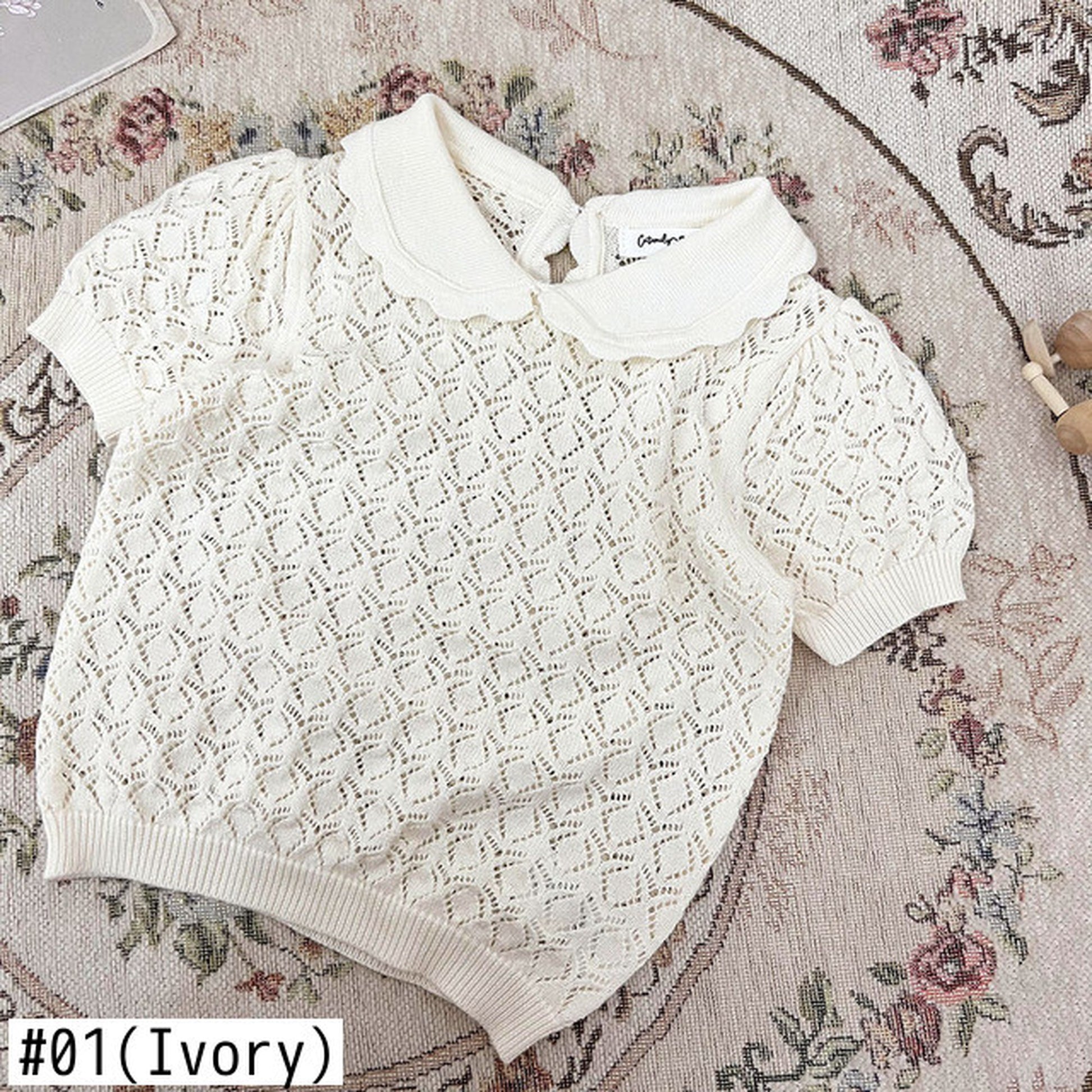 -ベビー キッズ レースニット 襟付き トップス ブラウス - mamahalo shop - 半袖シャツ・ブラウス -  べビー服 - 子供服 - 男の子 - 女の子