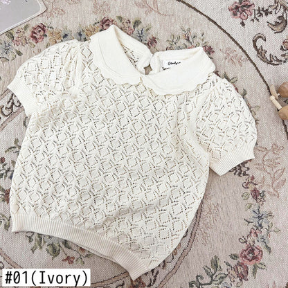 -ベビー キッズ レースニット 襟付き トップス ブラウス - mamahalo shop - 半袖シャツ・ブラウス -  べビー服 - 子供服 - 男の子 - 女の子