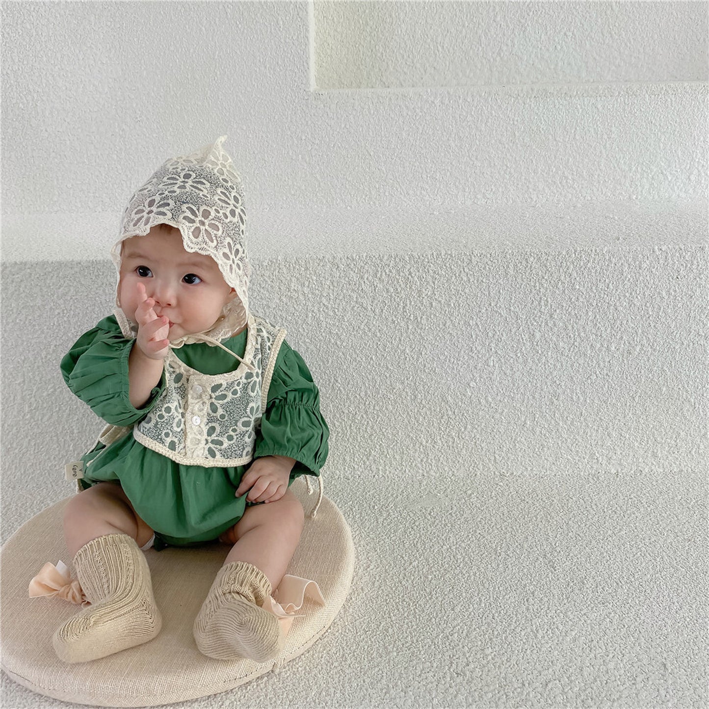 -ベビー 長袖 ロンパース フラワー レース ボレロ ベスト ボンネット - mamahalo shop - 長袖ロンパース -  べビー服 - 子供服 - 男の子 - 女の子