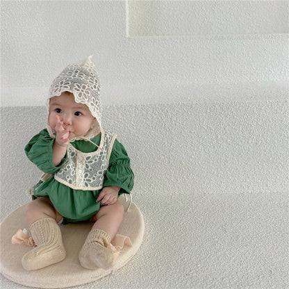 -ベビー 長袖 ロンパース フラワー レース ボレロ ベスト ボンネット - mamahalo shop - 長袖ロンパース -  べビー服 - 子供服 - 男の子 - 女の子