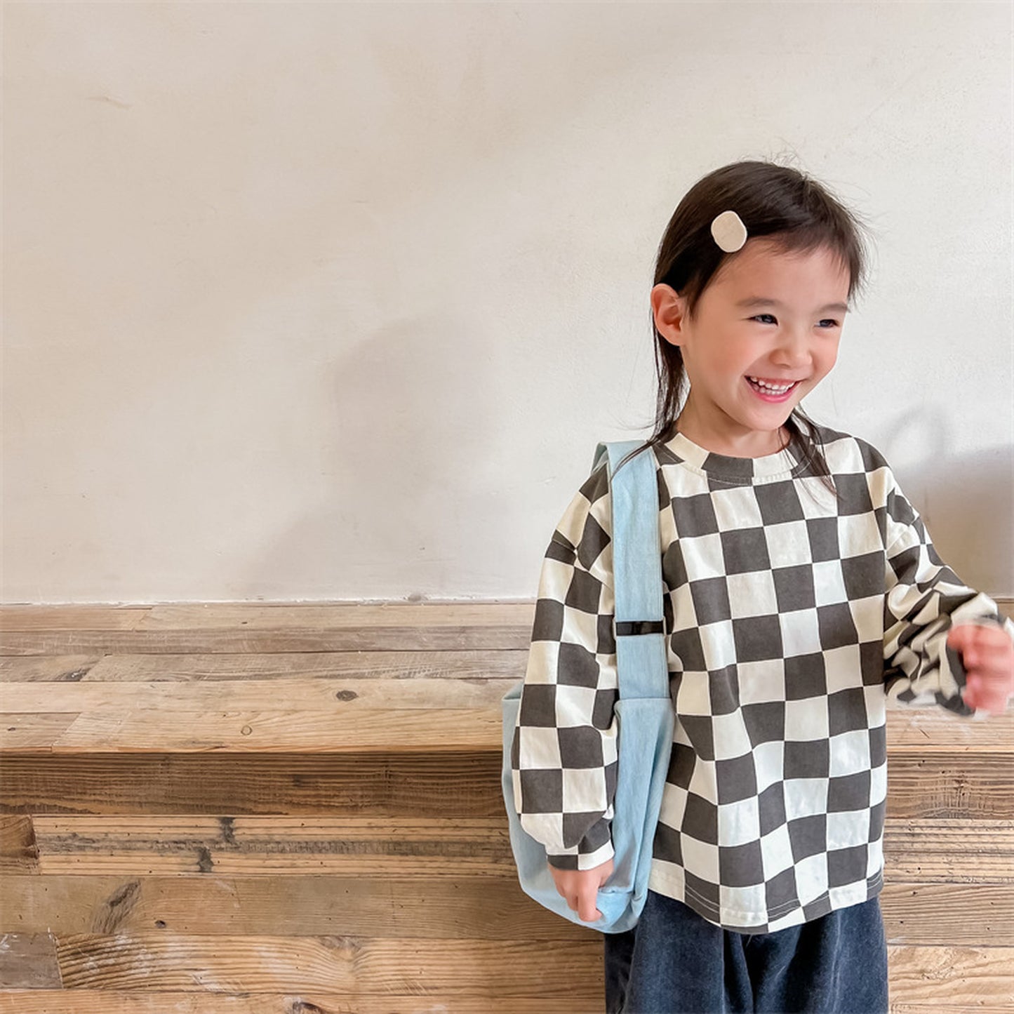 -キッズ ビッグ チェッカーチェック 長袖 Tシャツ - mamahalo shop - 長袖Tシャツ -  べビー服 - 子供服 - 男の子 - 女の子