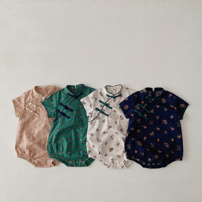 -ベビー チャイナドレス 半袖ロンパース - mamahalo shop - 半袖ロンパース -  べビー服 - 子供服 - 男の子 - 女の子