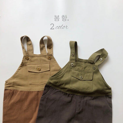 -キッズオーバーオール 切り替え パッチワーク サスペンダーパンツ サロペット 2カラー - mamahalo shop - オーバーオール -  べビー服 - 子供服 - 男の子 - 女の子
