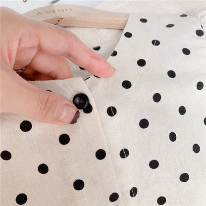 -キッズ コットンリネン 水玉 ワンピース【mh0000528】 - mamahalo shop - 半袖ワンピース -  べビー服 - 子供服 - 男の子 - 女の子