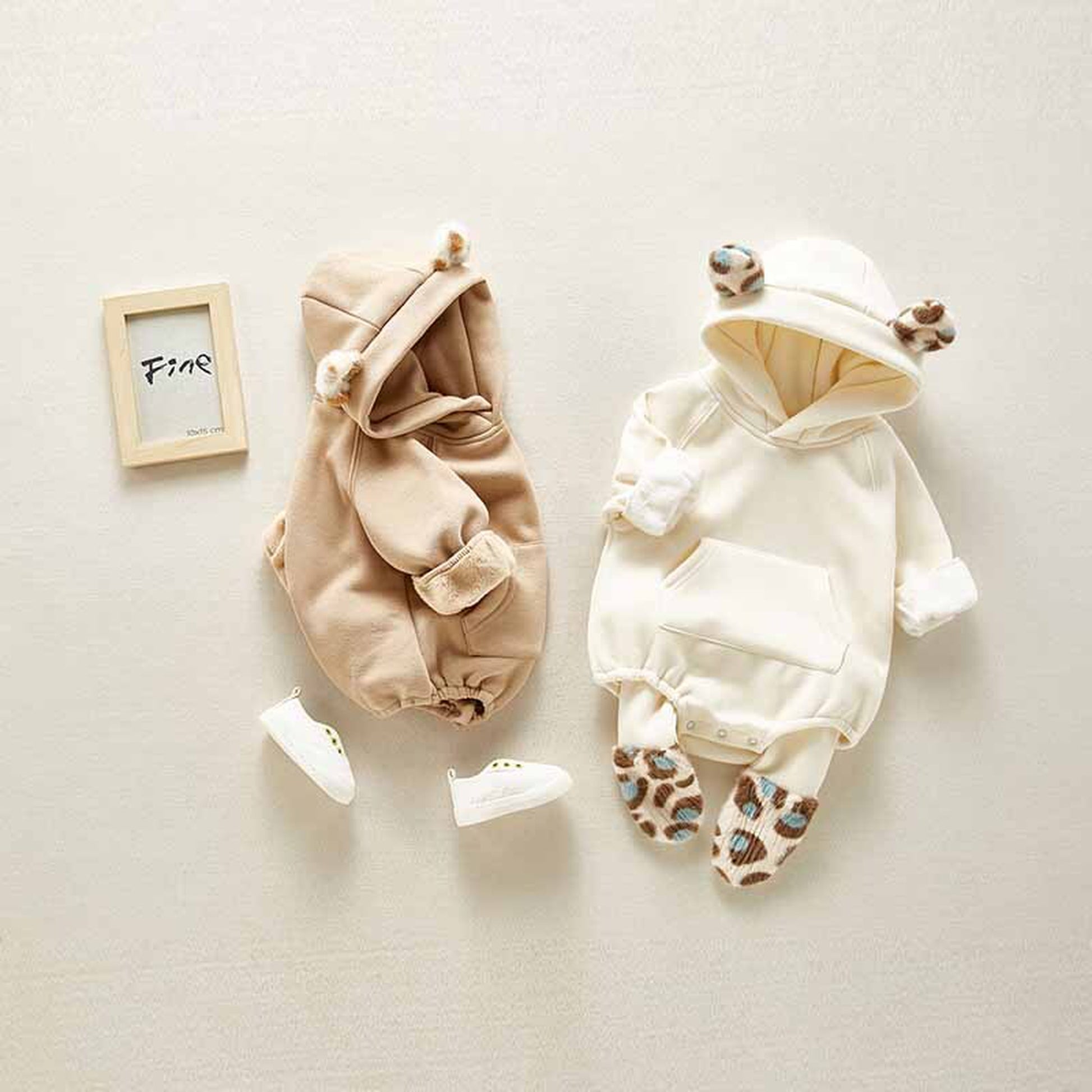 -ベビー レオパード 耳付き フーディ ロンパース 足つき レギンス パンツ - mamahalo shop - 長袖ロンパース -  べビー服 - 子供服 - 男の子 - 女の子