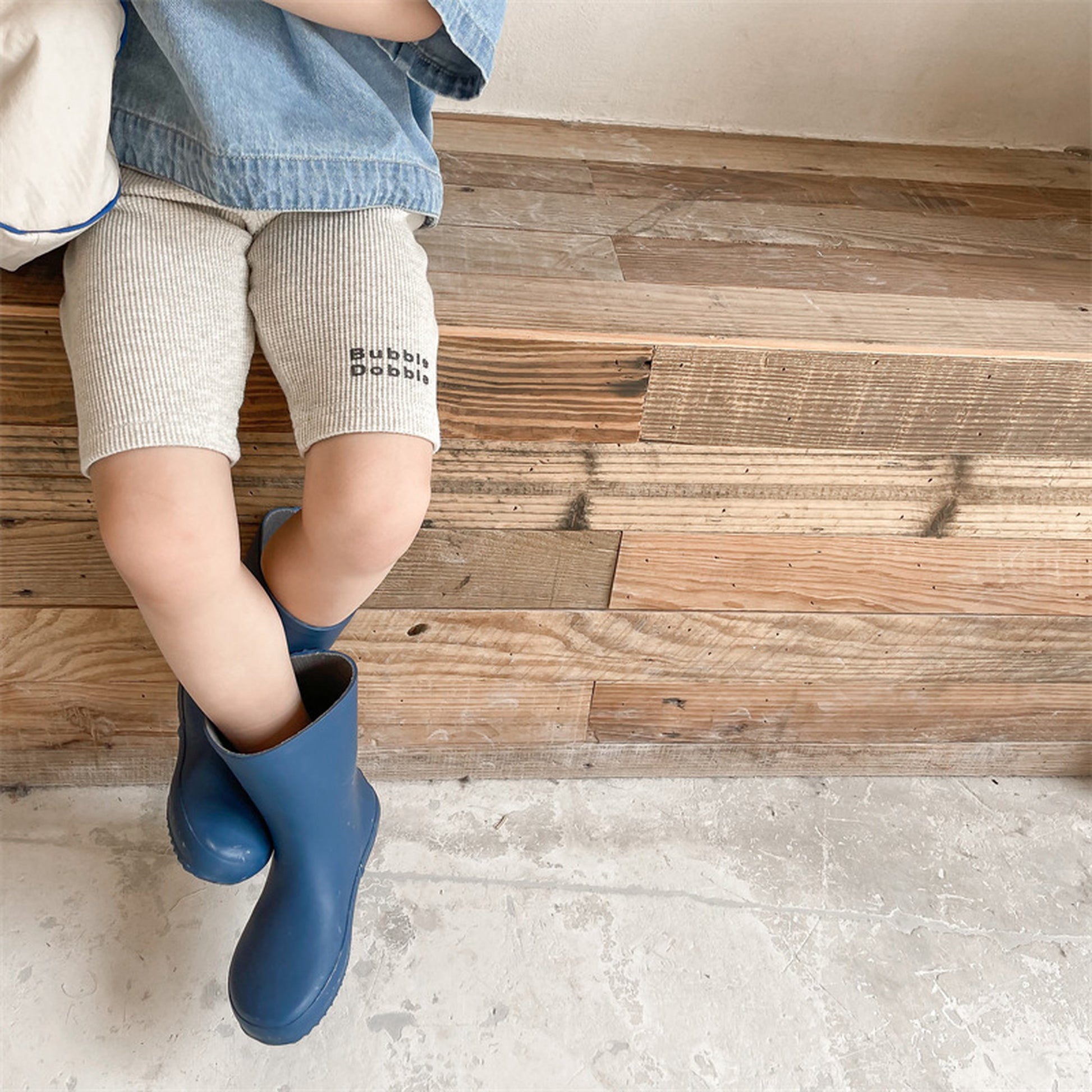 -キッズ レターロゴ ワッフル ハーフ レギンス パンツ - mamahalo shop - レギンスパンツ -  べビー服 - 子供服 - 男の子 - 女の子