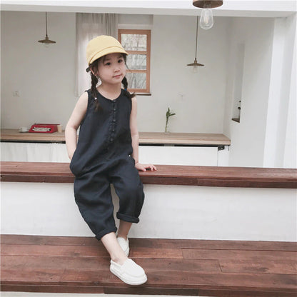 -キッズ コットンリネン ノースリーブ ジャンプスーツ【mh0000515】 - mamahalo shop - ノースリーブジャンプスーツ -  べビー服 - 子供服 - 男の子 - 女の子