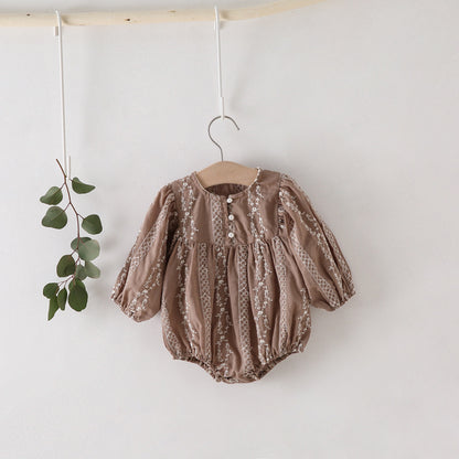 -ベビー 刺繍 フラワー パール レース 長袖ロンパース【mh0000207】 - mamahalo shop - 長袖ロンパース -  べビー服 - 子供服 - 男の子 - 女の子