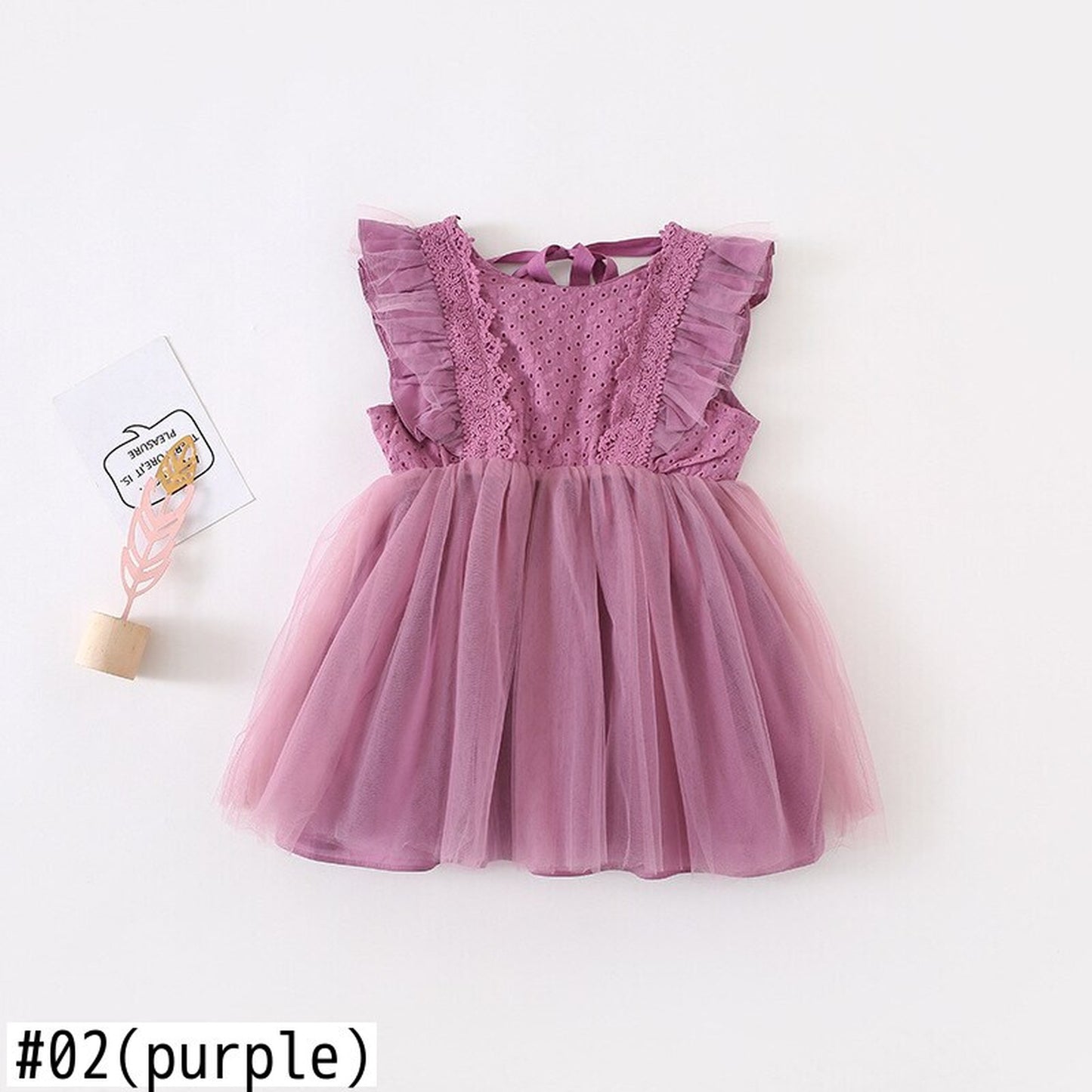 -キッズワンピース チュチュチュール ドレスワンピース フリルスリーブ ホワイト/パープル/2カラー - mamahalo shop - ノースリーブワンピース -  べビー服 - 子供服 - 男の子 - 女の子