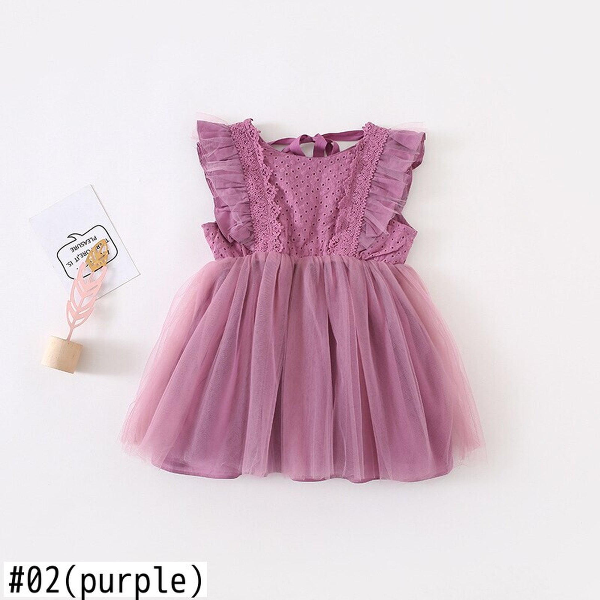 -キッズワンピース チュチュチュール ドレスワンピース フリルスリーブ ホワイト/パープル/2カラー - mamahalo shop - ノースリーブワンピース -  べビー服 - 子供服 - 男の子 - 女の子