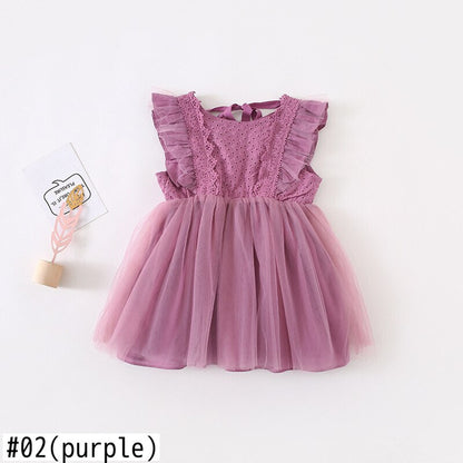 -キッズワンピース チュチュチュール ドレスワンピース フリルスリーブ ホワイト/パープル/2カラー - mamahalo shop - ノースリーブワンピース -  べビー服 - 子供服 - 男の子 - 女の子