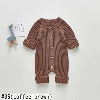 -ベビー ニット ジャンプスーツ 長袖ロンパース 3カラー - mamahalo shop - 長袖ジャンプスーツ -  べビー服 - 子供服 - 男の子 - 女の子
