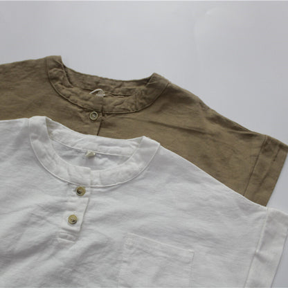 -キッズ コットンリネン 半袖 トップス - mamahalo shop - 半袖Tシャツ -  べビー服 - 子供服 - 男の子 - 女の子