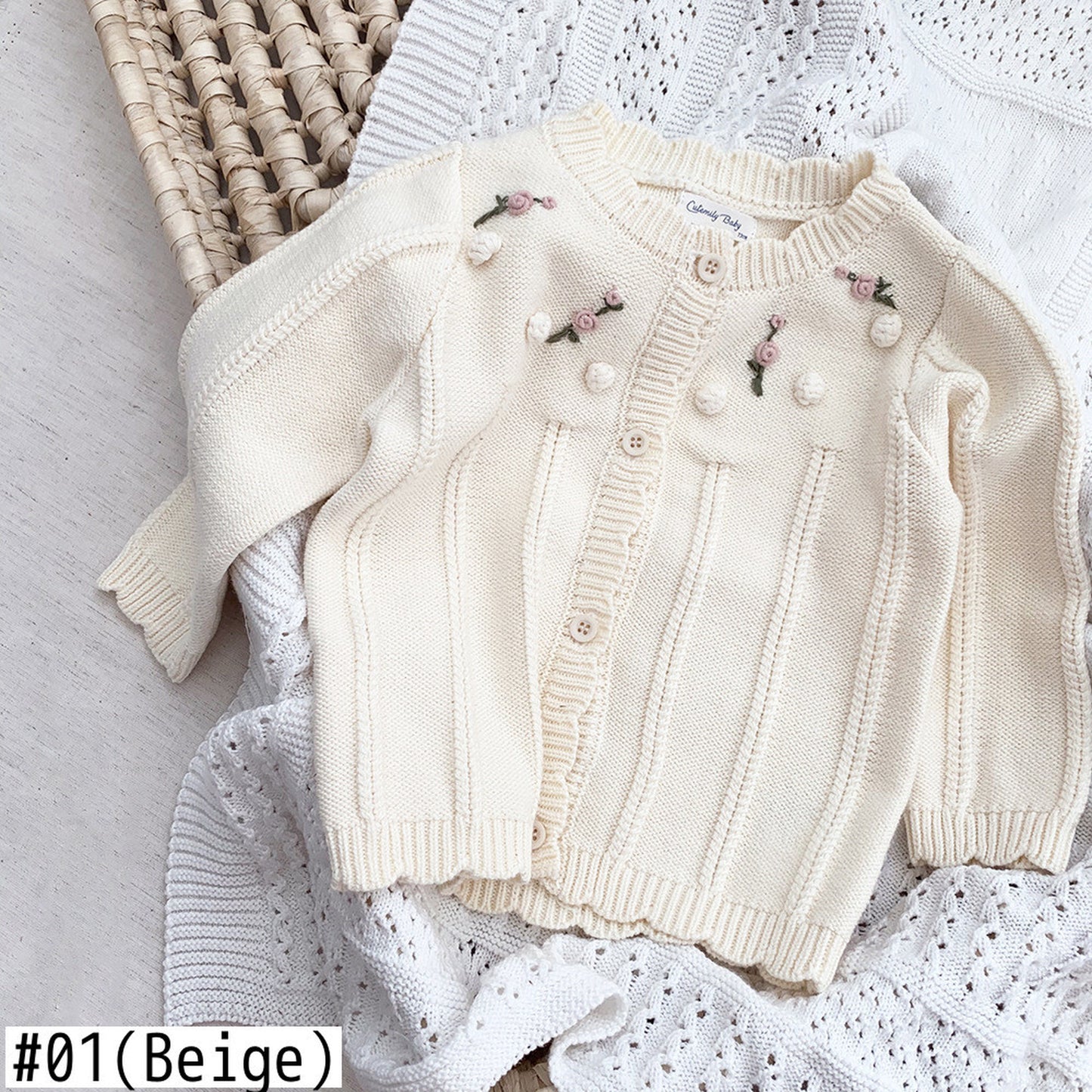 -ベビー キッズ ニット フラワー 刺繍 カーディガン【mh0000248】 - mamahalo shop - カーディガン・パーカー -  べビー服 - 子供服 - 男の子 - 女の子