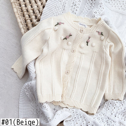 -ベビー キッズ ニット フラワー 刺繍 カーディガン【mh0000248】 - mamahalo shop - カーディガン・パーカー -  べビー服 - 子供服 - 男の子 - 女の子