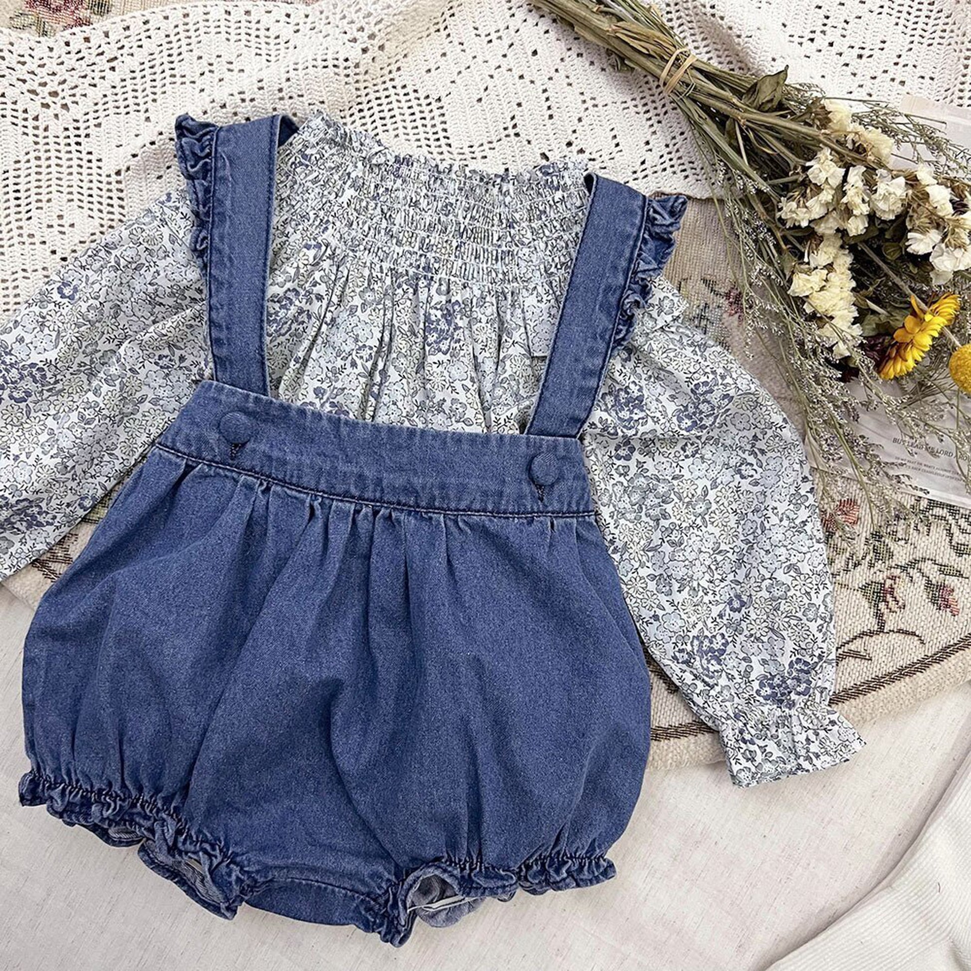 -ベビー キッズ フラワー シャーリング ボトルネック ブラウス トップス - mamahalo shop - 長袖シャツ・ブラウス -  べビー服 - 子供服 - 男の子 - 女の子