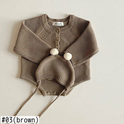 -ベビー ニット ロンパース ぽんぽん 帽子 セット - mamahalo shop - 長袖ロンパース -  べビー服 - 子供服 - 男の子 - 女の子