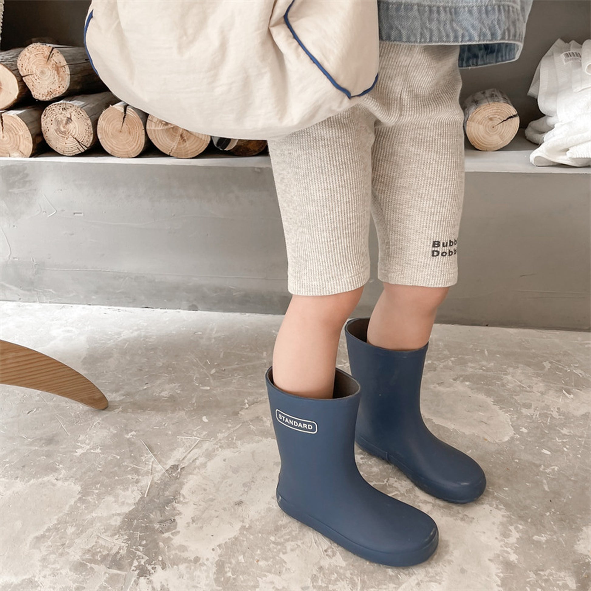 -キッズ レターロゴ ワッフル ハーフ レギンス パンツ - mamahalo shop - レギンスパンツ -  べビー服 - 子供服 - 男の子 - 女の子