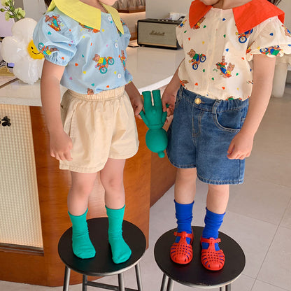 -キッズ くま ベア カラフル 半袖 ブラウス シャツ トップス - mamahalo shop - 半袖シャツ・ブラウス -  べビー服 - 子供服 - 男の子 - 女の子