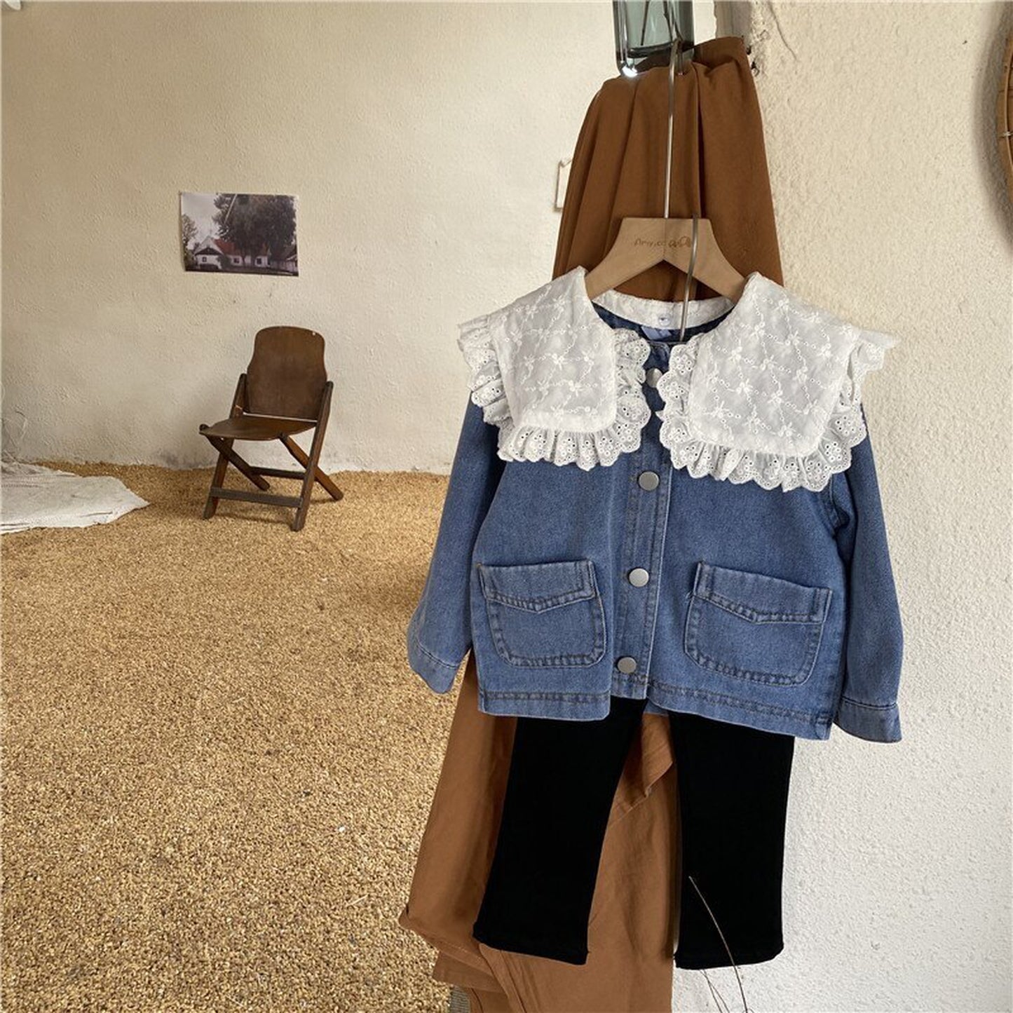 -キッズ フラワー レース襟 デニム ジャケット - mamahalo shop - ショートコート・ジャケット・ジャンパー -  べビー服 - 子供服 - 男の子 - 女の子