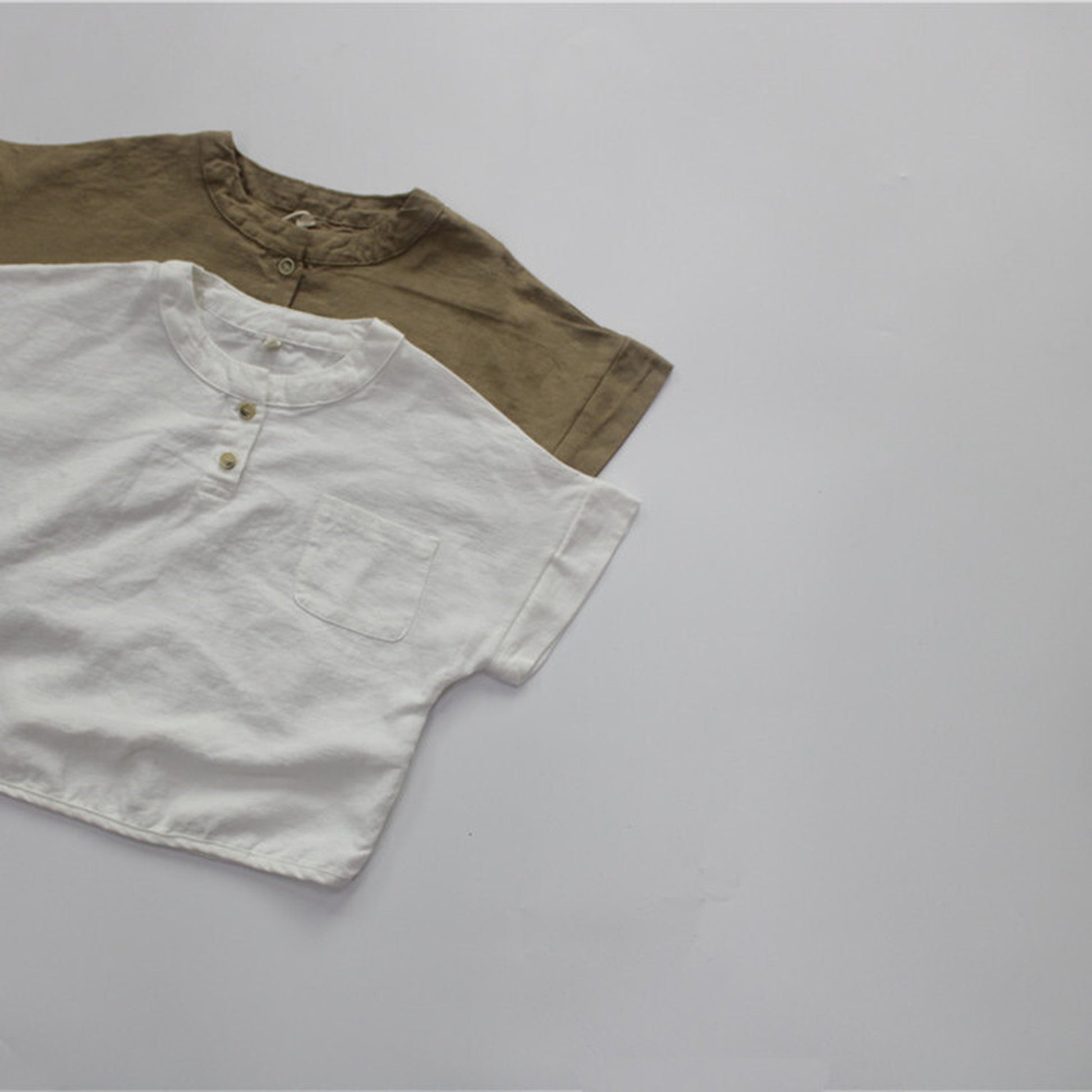 -キッズ コットンリネン 半袖 トップス - mamahalo shop - 半袖Tシャツ -  べビー服 - 子供服 - 男の子 - 女の子