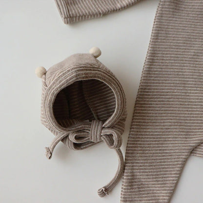 -ベビー ボーダー 足つき ロンパース ぽんぽん帽子 セット【mh0000050】 - mamahalo shop - 長袖ロンパース -  べビー服 - 子供服 - 男の子 - 女の子