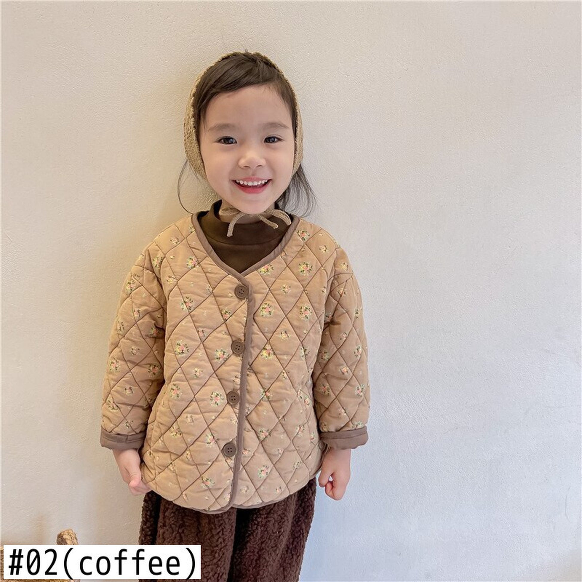 -キッズ フラワー キルティング ジャケット コート【mh0000277】 - mamahalo shop - ショートコート・ジャケット・ジャンパー -  べビー服 - 子供服 - 男の子 - 女の子