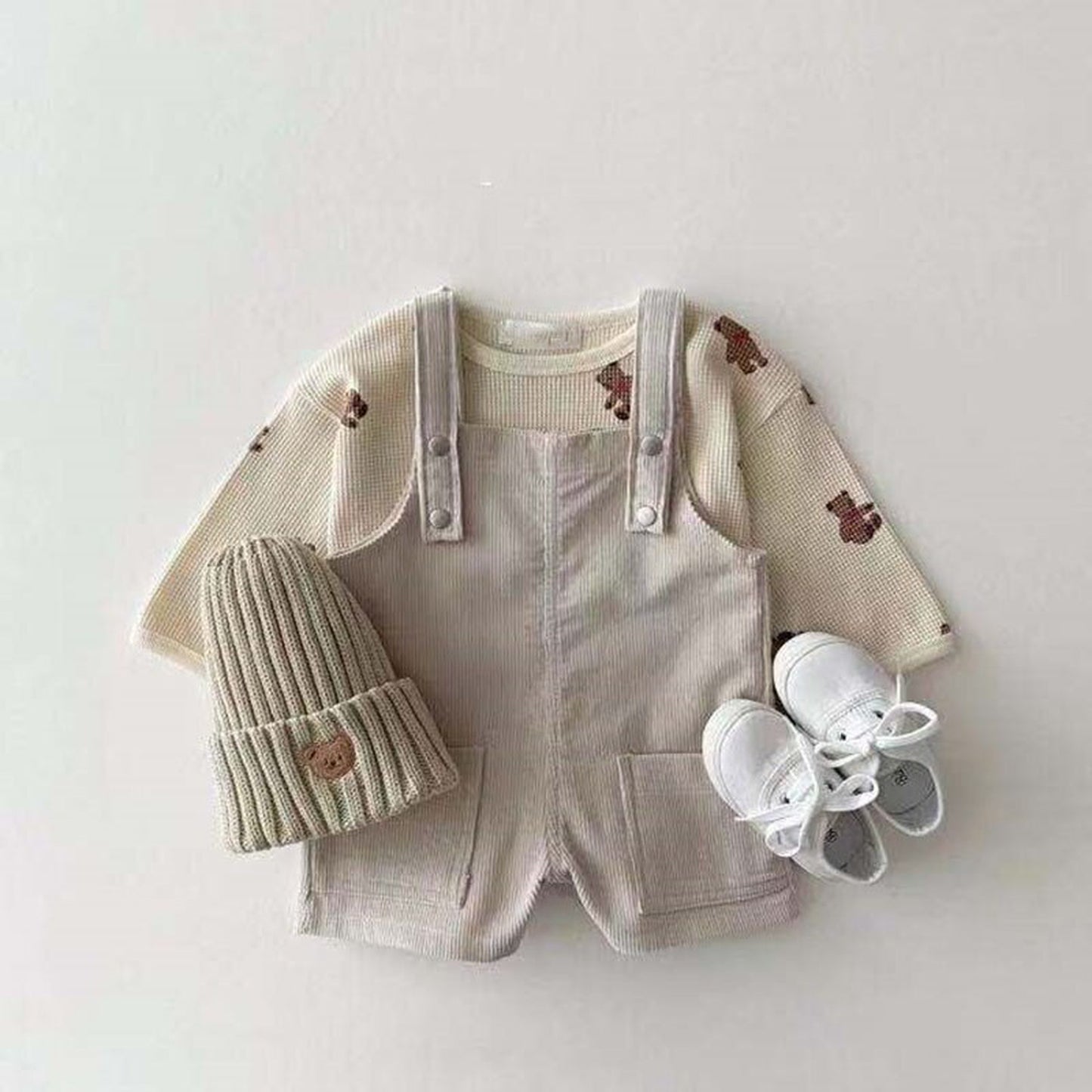 -ベビートップス くま ベア フラワー ワッフル 長袖Tシャツ【mh0000356】 - mamahalo shop - 長袖Tシャツ -  べビー服 - 子供服 - 男の子 - 女の子