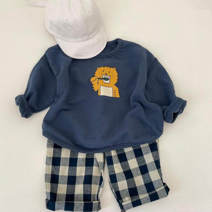 -ベビー アニマル 歯磨き トレーナー チェック パンツ【mh0000296】 - mamahalo shop - トレーナー・フーディ -  べビー服 - 子供服 - 男の子 - 女の子