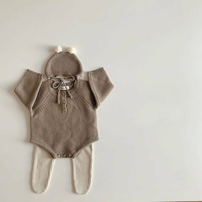 -ベビー ニット ロンパース ぽんぽん 帽子 セット - mamahalo shop - 長袖ロンパース -  べビー服 - 子供服 - 男の子 - 女の子