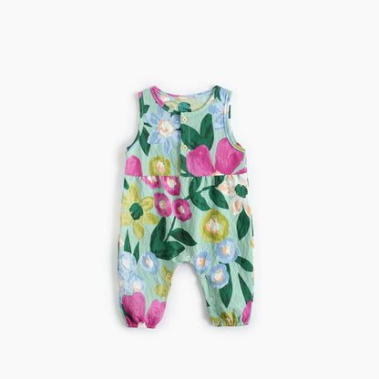 -ベビー フラワープリント ノースリーブジャンプスーツ タンクトップロンパース リゾートウェア 4カラー【mh0000482】 - mamahalo shop - ノースリーブジャンプスーツ -  べビー服 - 子供服 - 男の子 - 女の子
