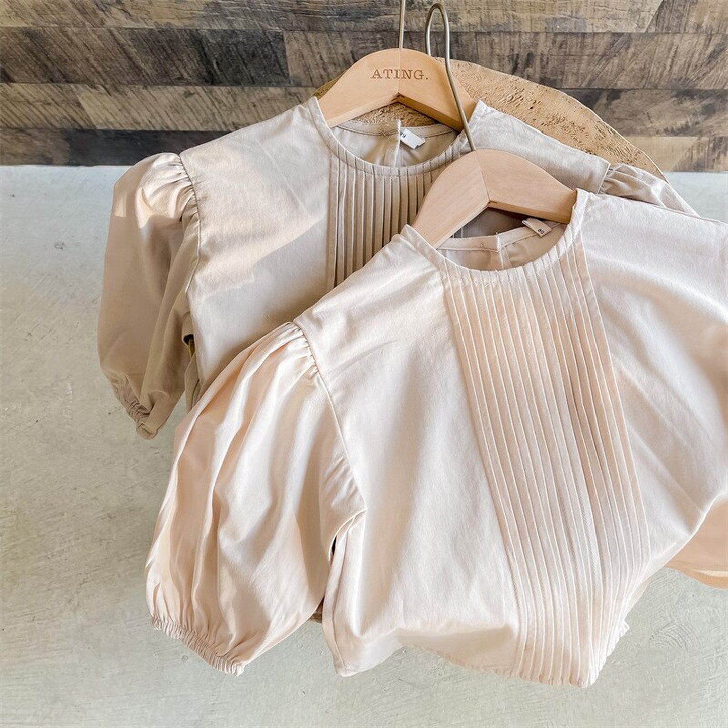 -キッズ センタープリーツ パフスリーブ 長袖 ブラウス トップス - mamahalo shop - 長袖シャツ・ブラウス -  べビー服 - 子供服 - 男の子 - 女の子