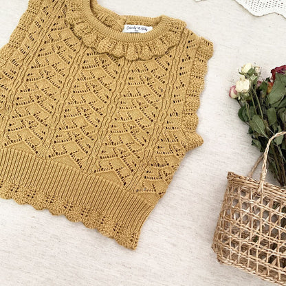 -ベビーキッズトップス レースニット フリル襟ベスト クリームアイボリー/イエロー/2カラー - mamahalo shop - ベスト -  べビー服 - 子供服 - 男の子 - 女の子