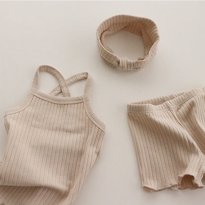 -ベビー キッズ セットアップ バッククロス キャミソール フリル パンツ【mh0000780】 - mamahalo shop - ノースリーブセットアップ -  べビー服 - 子供服 - 男の子 - 女の子