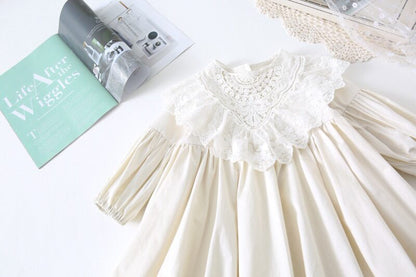 -キッズワンピース レース ドレス 長袖ワンピース ベージュ - mamahalo shop - 長袖ワンピース -  べビー服 - 子供服 - 男の子 - 女の子