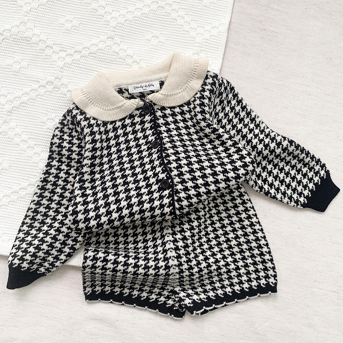 -ベビー キッズ 千鳥格子 セットアップ 前あき カーディガン トップス ショート パンツ【mh0000258】 - mamahalo shop - 長袖セットアップ -  べビー服 - 子供服 - 男の子 - 女の子